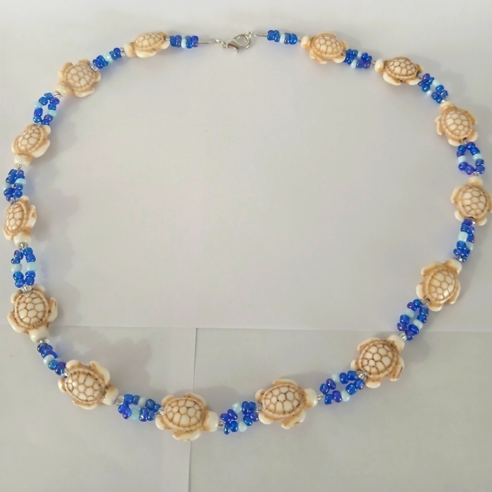 Handcrafted HOWLITE Tuquoise Turtle Necklace